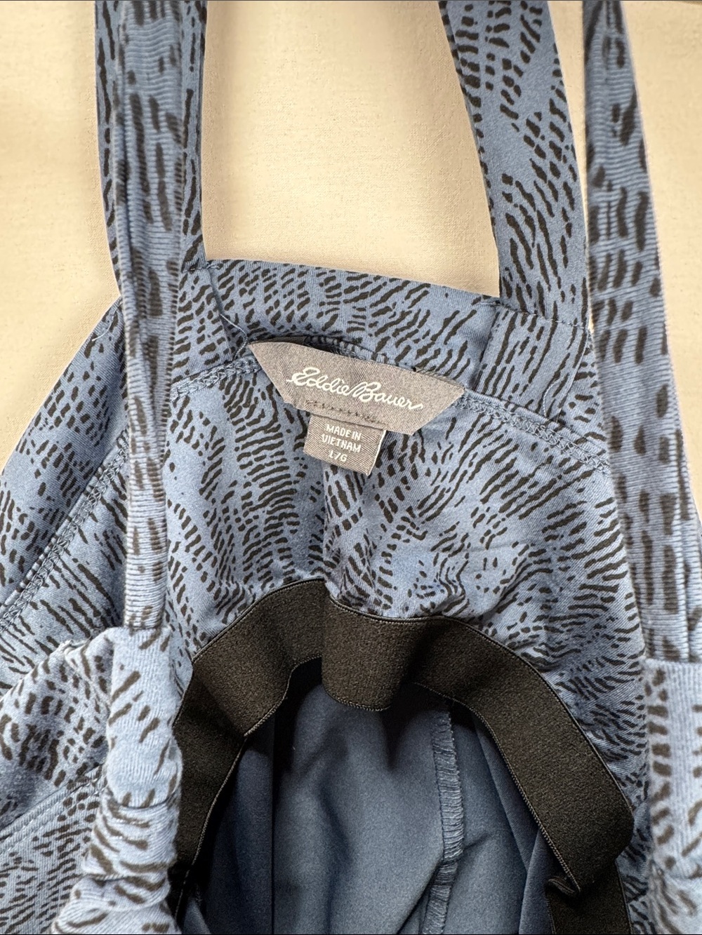 Eddie Bauer Women’s Blue Abstract Print Halter Tank Top Dress Built-In Bra Sz L - Picture 8 of 8